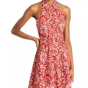 Veronica Beard - Beau Floral Print Linen Halter Dress Persimmon